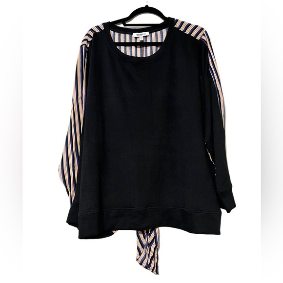 WILLIAMRAST sz 2X knit striped top ties in back long sleeve sweater jet black - Picture 1 of 9